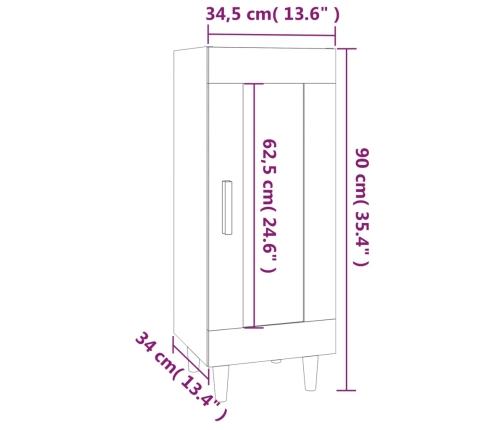 Aparador de madera contrachapada blanco brillante 34,5x34x90 cm