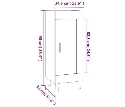 Aparador de madera contrachapada blanco brillante 34,5x34x90 cm