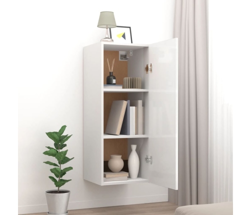 vidaXL Armario pared madera contrachapada blanco brillo 34,5x34x90 cm