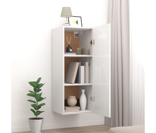 vidaXL Armario de pared colgante madera blanco brillante 34,5x34x90 cm