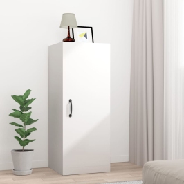 Armario de pared colgante madera blanco brillante 34,5x34x90 cm
