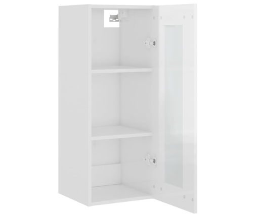 Armario de pared colgante blanco brillante 34,5x34x90 cm