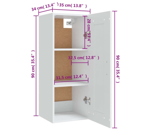Armario colgante madera de ingeniería blanco 35x34x90 cm