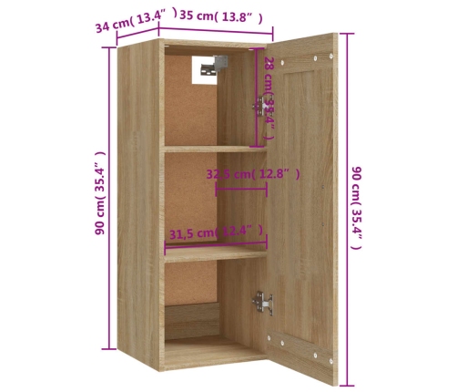 Armario colgante madera de ingeniería roble Sonoma 35x34x90 cm