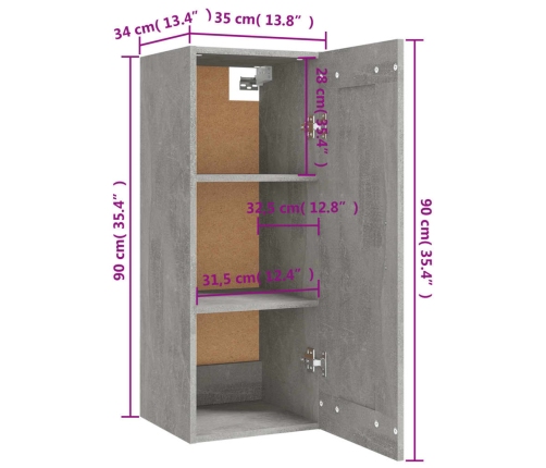 Armario colgante madera de ingeniería gris hormigón 35x34x90 cm