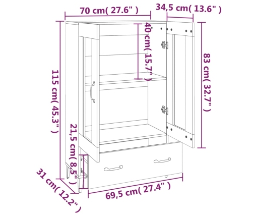 Aparador de madera de ingeniería negro 70x31x115 cm