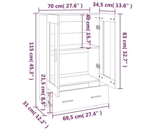 Aparador madera contrachapada color roble Sonoma 70x31x115 cm