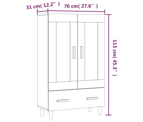 Aparador de madera contrachapada blanco brillante 70x31x115cm