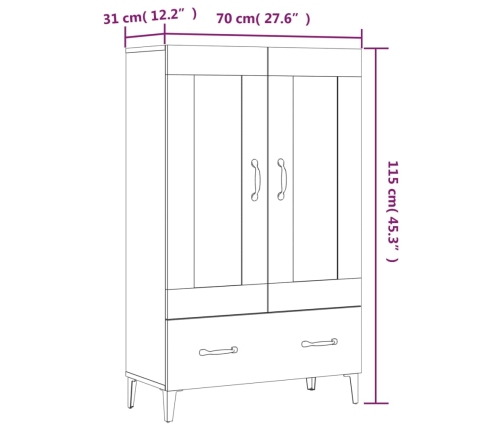 Aparador de madera contrachapada blanco 70x31x115 cm