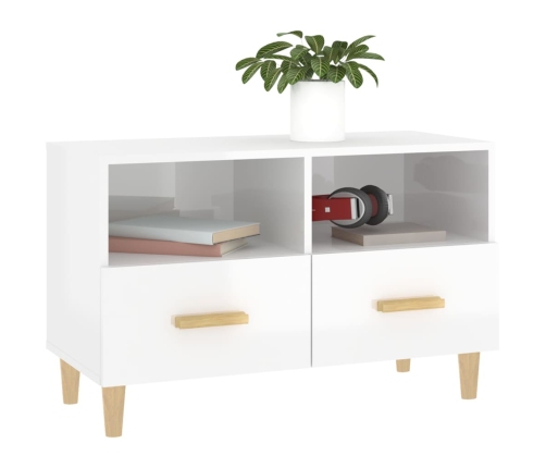 Mueble de TV madera contrachapada blanco brillo 80x36x50 cm