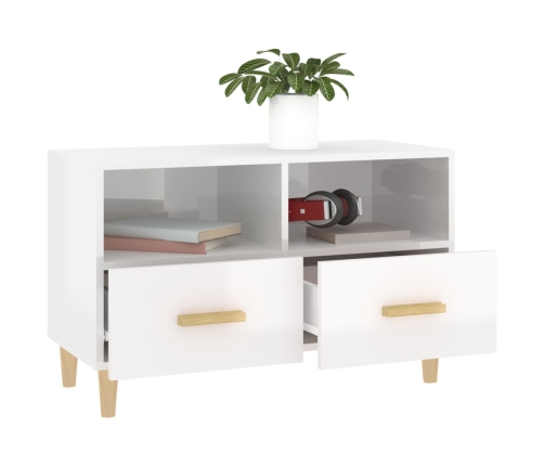 Mueble de TV madera contrachapada blanco brillo 80x36x50 cm