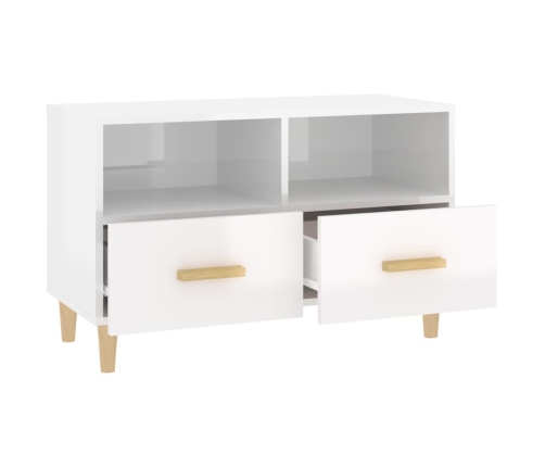 Mueble de TV madera contrachapada blanco brillo 80x36x50 cm