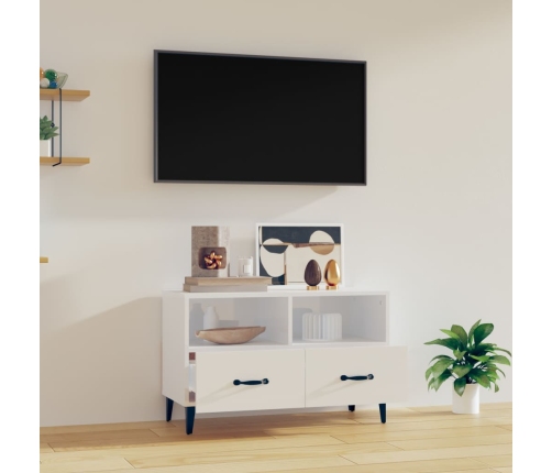 Mueble de TV madera contrachapada blanco brillo 80x36x50 cm