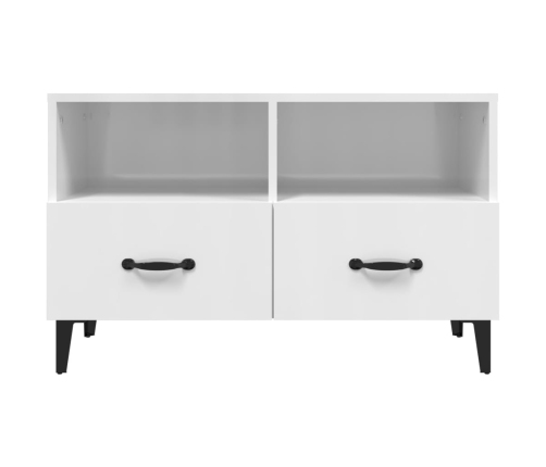 Mueble de TV madera contrachapada blanco brillo 80x36x50 cm