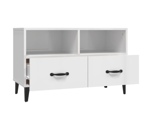 Mueble de TV madera contrachapada blanco brillo 80x36x50 cm