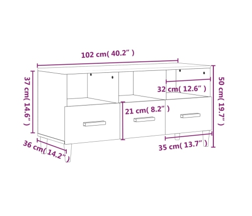 Mueble para TV madera contrachapada blanco 102x36x50 cm