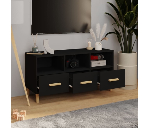 Mueble de TV madera contrachapada negro 102x36x50 cm