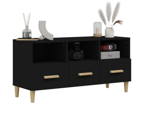 Mueble de TV madera contrachapada negro 102x36x50 cm