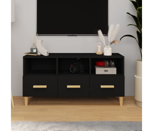 Mueble de TV madera contrachapada negro 102x36x50 cm