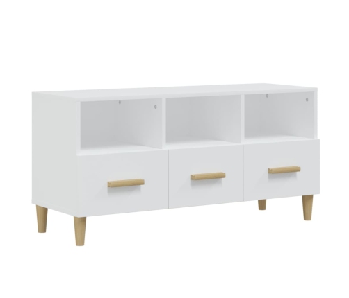 Mueble de TV madera contrachapada blanco brillo 102x36x50 cm