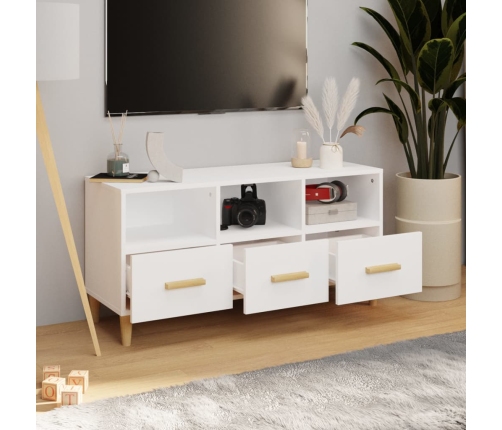 Mueble de TV madera contrachapada blanco brillo 102x36x50 cm