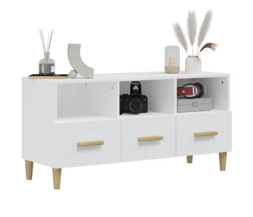 Mueble de TV madera contrachapada blanco brillo 102x36x50 cm