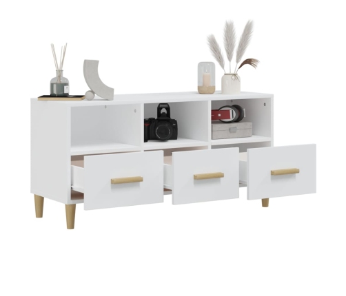 Mueble de TV madera contrachapada blanco brillo 102x36x50 cm