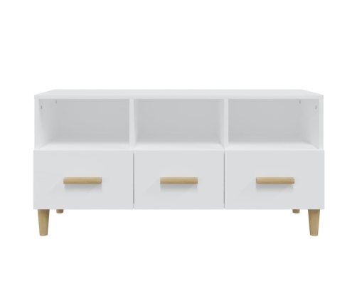 Mueble de TV madera contrachapada blanco brillo 102x36x50 cm