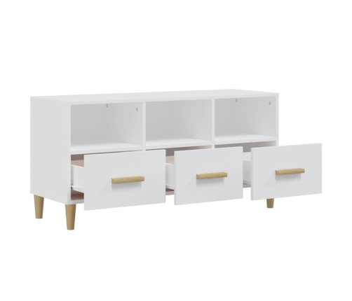 Mueble de TV madera contrachapada blanco brillo 102x36x50 cm