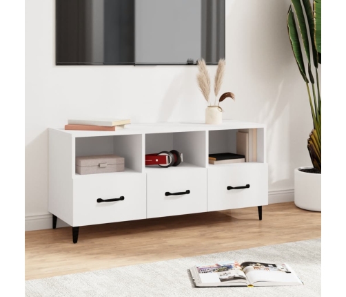 vidaXL Mueble de TV madera contrachapada blanco 102x35x50 cm