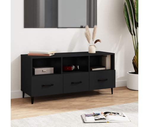 Mueble de TV madera contrachapada negro 102x35x50 cm