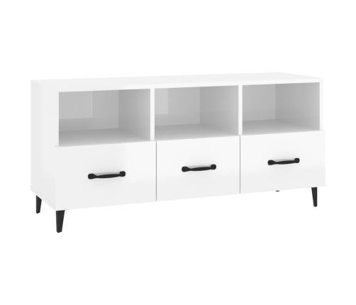 vidaXL Mueble de TV madera contrachapada blanco brillo 102x35x50 cm