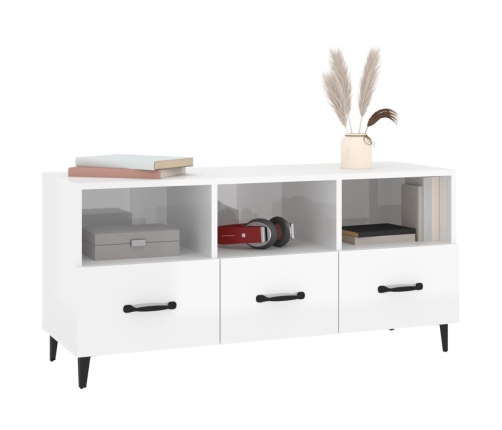 vidaXL Mueble de TV madera contrachapada blanco brillo 102x35x50 cm