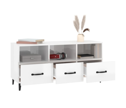 Mueble de TV madera contrachapada blanco brillo 102x35x50 cm