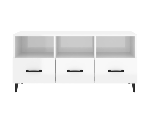 Mueble de TV madera contrachapada blanco brillo 102x35x50 cm