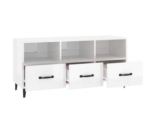 vidaXL Mueble de TV madera contrachapada blanco brillo 102x35x50 cm