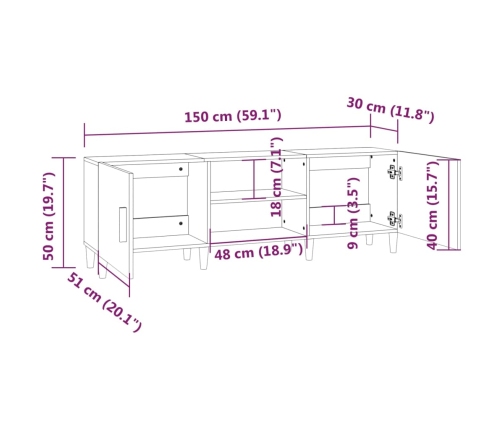 Mueble para TV madera contrachapada blanco 150x30x50 cm