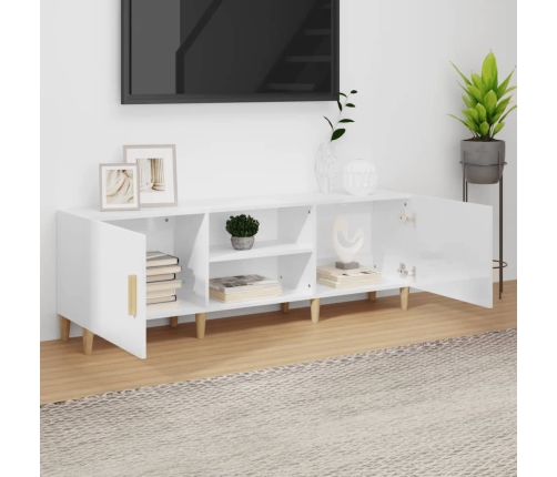 Mueble TV madera contrachapada blanco brillante 150x30x50 cm