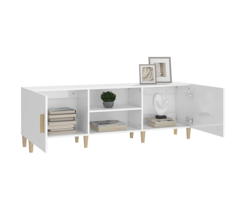 Mueble TV madera contrachapada blanco brillante 150x30x50 cm