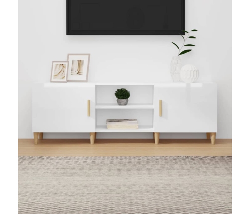 Mueble TV madera contrachapada blanco brillante 150x30x50 cm