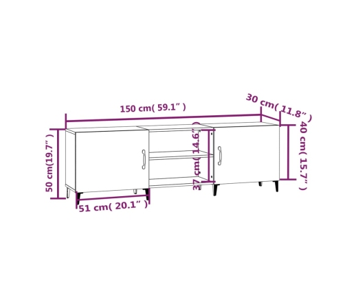 Mueble para TV madera de ingeniería roble Sonoma 150x30x50 cm