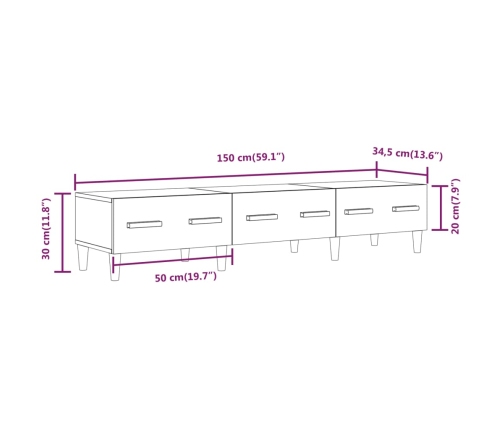 vidaXL Mueble de TV madera contrachapada blanco 150x34,5x30 cm