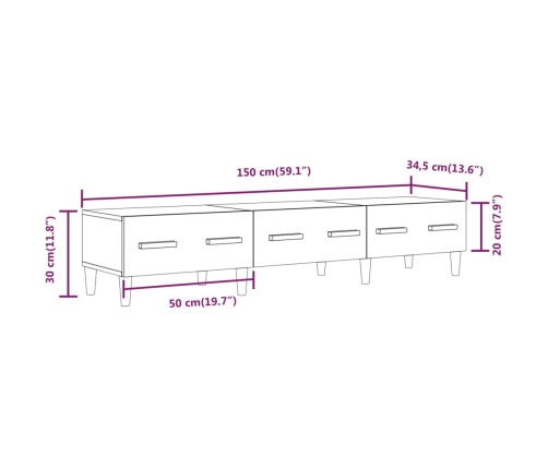 vidaXL Mueble de TV madera contrachapada negro 150x34,5x30 cm