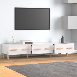Mueble de TV madera contrachapada blanco brillo 150x34,5x30 cm