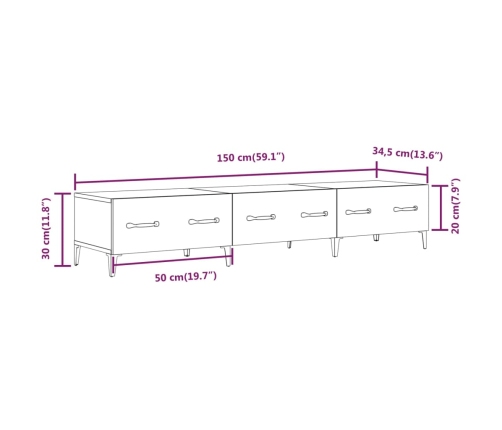 Mueble de TV madera contrachapada blanco 150x34,5x30 cm