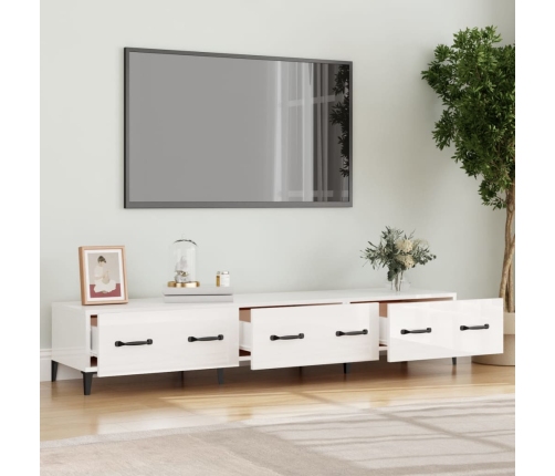 Mueble de TV madera contrachapada blanco brillo 150x34,5x30 cm