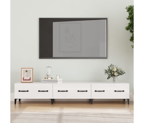 Mueble de TV madera contrachapada blanco brillo 150x34,5x30 cm