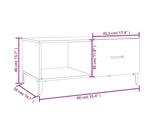 Mesa de centro madera contrachapada blanco 90x50x40 cm