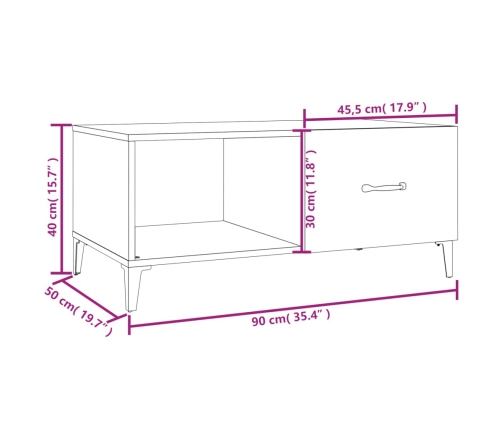 Mesa de centro madera contrachapada blanco brillo 90x50x40 cm