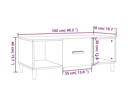 Mesa de centro madera contrachapada blanco 102x50x40 cm